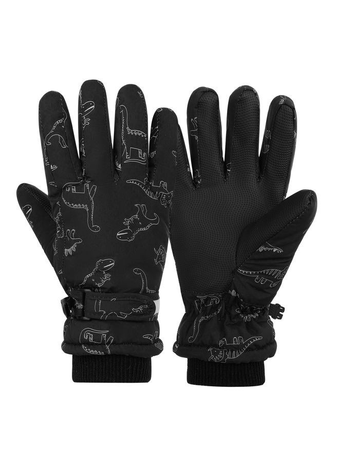 LPMOERA Kids Gloves Winter Toddler Snow Waterproof Gloves for Boys Girls Ski Gloves Toddler Mittens Windproof Black Dinosaur S (4-6T) - Image 1
