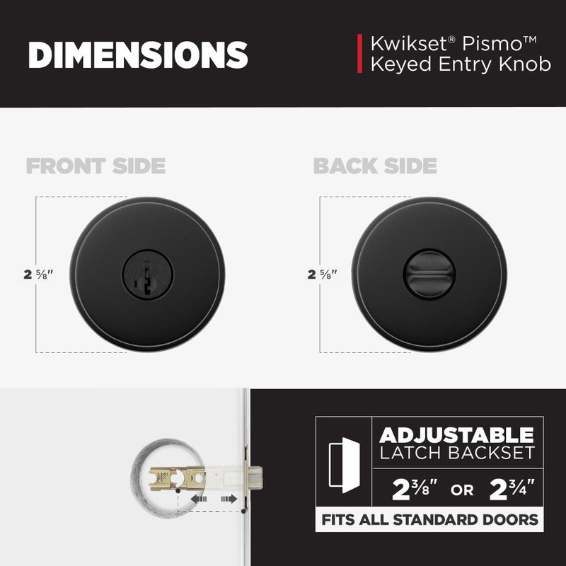 Kwikset Pismo Entry Door Knob With Lock And Key  Secure Keyed Handle Exterior  Front Entrance And Bedroom  Matte Black  4 Pack  Pick Resistant Smartkey Rekey Security And Microban - Image 4