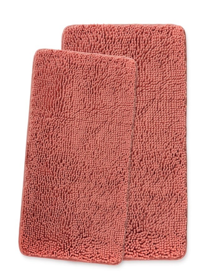 Yeaban Bathroom Rugs Sets 2 Piece - Thick Chenille Bath Mats | Absorbent and Washable Bath Rug Non-Slip, Plush Rugs for Bathroom, Shower, Sink(Coral, 20"x32" and 24"x36") - Image 1