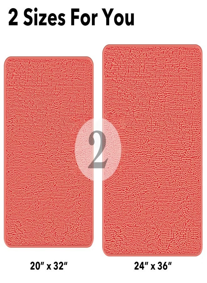 Yeaban Bathroom Rugs Sets 2 Piece - Thick Chenille Bath Mats | Absorbent and Washable Bath Rug Non-Slip, Plush Rugs for Bathroom, Shower, Sink(Coral, 20"x32" and 24"x36") - Image 2