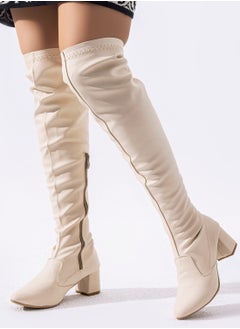 LIFESTYLISH Long boot stylish for woman leather heeled - Beige LB-3 