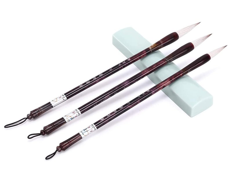 DEZIINE3PcsSet Chinese Calligraphy Brush Kanji Japanese Art Sumi Writing Painting Drawing Practicing Brush Set for Students and BeginnersSmallMedium Large Sizes - Image 1