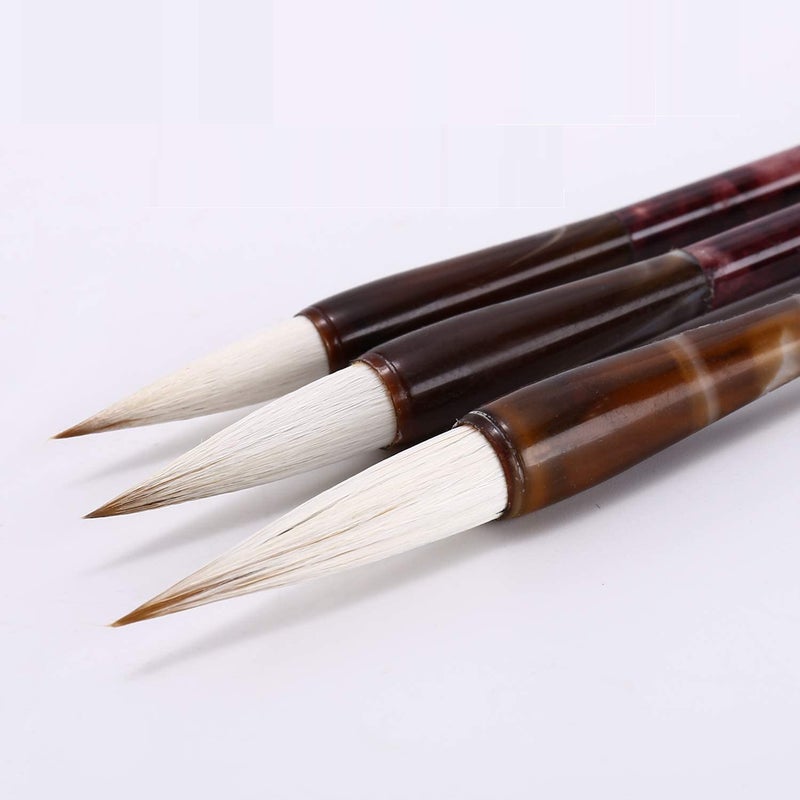 DEZIINE3PcsSet Chinese Calligraphy Brush Kanji Japanese Art Sumi Writing Painting Drawing Practicing Brush Set for Students and BeginnersSmallMedium Large Sizes - Image 3