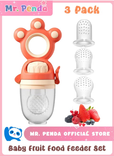 3-in-1 Baby Food Feeder Pacifier, Toddler Pacifier, Silicone Baby Fruit Pacifier,Baby Fruit Pacifier Set Include One Pacifier with 2 Extra M and L Nipples (Mixed Colours)