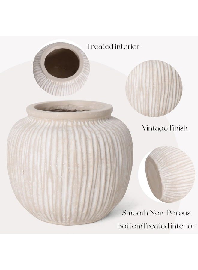 Oakrain Large Rustic Minimalist Vase, 9" Distressed Round Floor Vase for Home Decor, Farmhouse Centerpieces Planters for Living Room Indoor Outdoor Use, Vintage White - Image 4