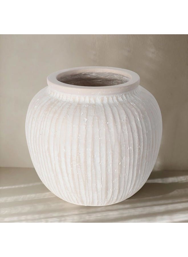 Oakrain Large Rustic Minimalist Vase, 9" Distressed Round Floor Vase for Home Decor, Farmhouse Centerpieces Planters for Living Room Indoor Outdoor Use, Vintage White - Image 1