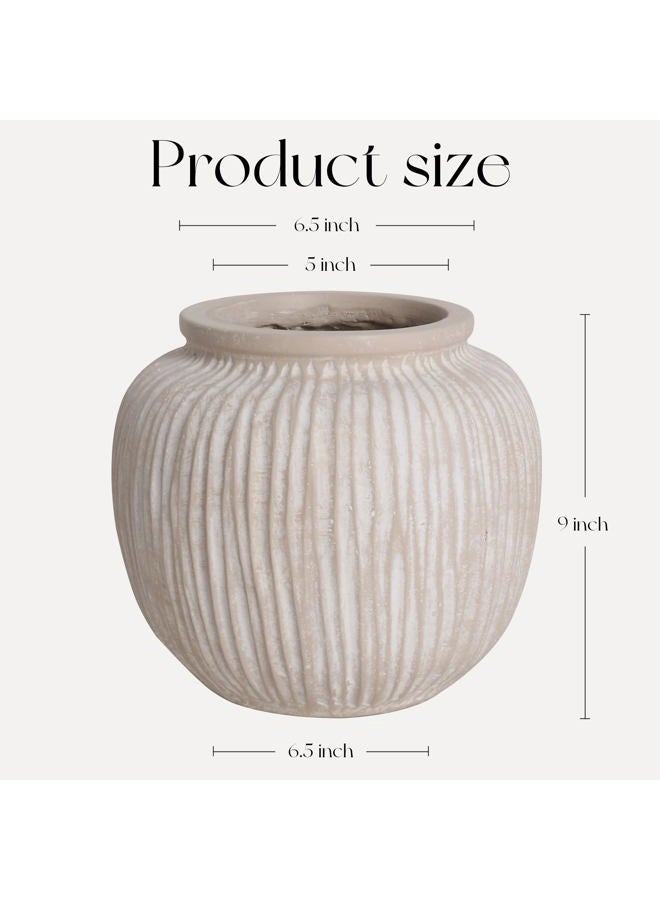 Oakrain Large Rustic Minimalist Vase, 9" Distressed Round Floor Vase for Home Decor, Farmhouse Centerpieces Planters for Living Room Indoor Outdoor Use, Vintage White - Image 3