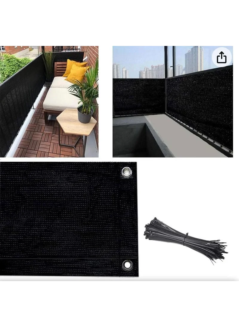 Pamukkale Branda Balcony Iron Curtain Railing Curtain Black Mesh 80 x 600