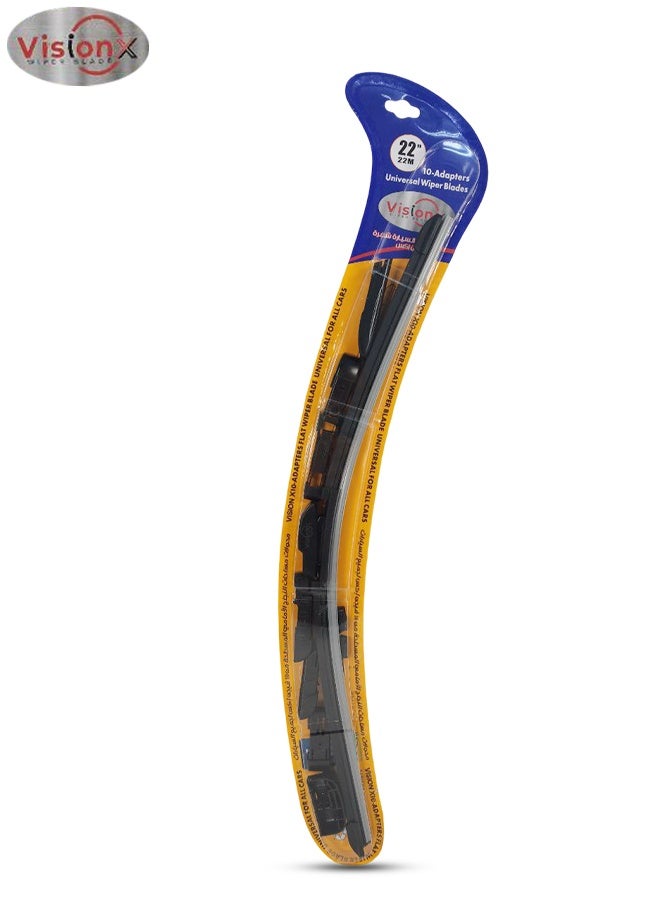 Vision X 22 Inch Universal Flat Wiper Blade WR10157i022 | Natural Rubber | 10 Adapters | All Weather Performance | Anti-Noise | Corrosion Resistant | Long Life - Image 1