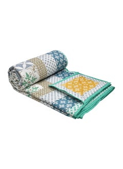 BLOCKS OF INDIA BLOCKS OF INDIA 100 Cotton Dohar King Size Reversible Hand Block Printed Malmal Summer DoharBlanket Blue Ikat TC 300 
