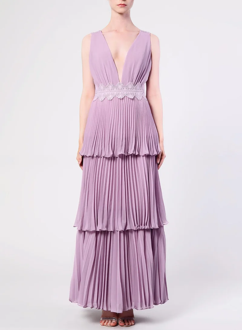 True Decadence Dusty Lilac Plunge Front Tie Back Maxi Dress