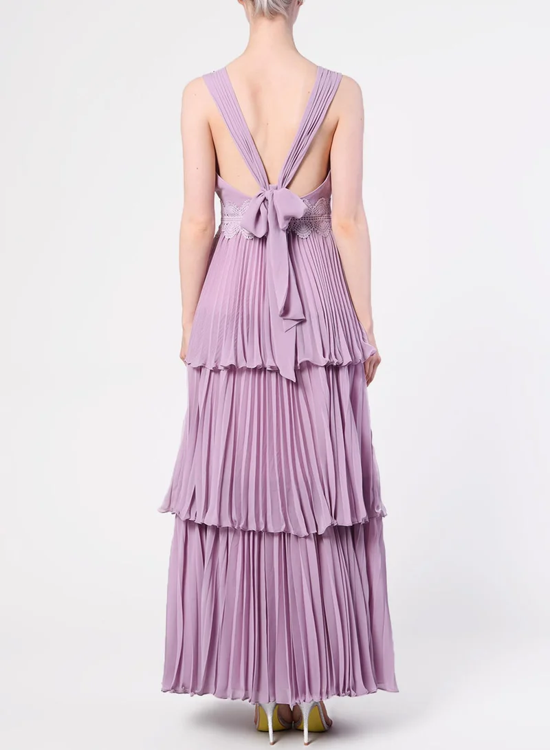 True Decadence Dusty Lilac Plunge Front Tie Back Maxi Dress