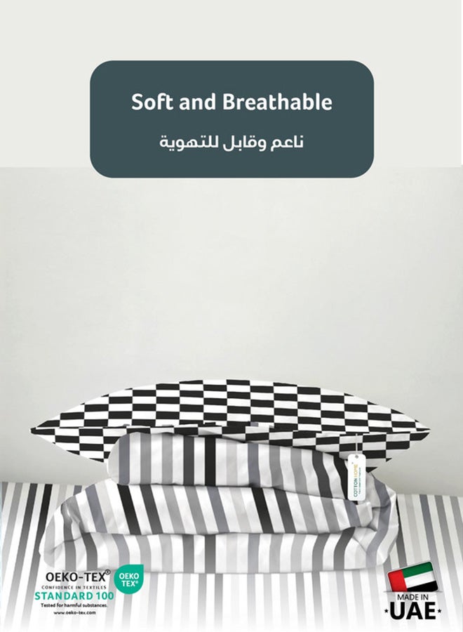 Cotton home طقم لحاف قطن منزلي مكون من 4 قطع للبالغين يشمل 1 لحاف 160x220 سم، 1 ملاءة مشدودة 120x200 سم، و2 غطاء وسادة 50x75+5 سم، مخطط رمادي - Image 4