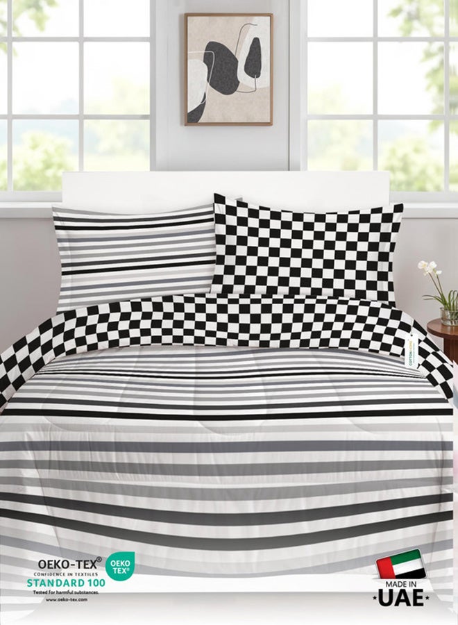 Cotton home طقم لحاف قطن منزلي مكون من 4 قطع للبالغين يشمل 1 لحاف 160x220 سم، 1 ملاءة مشدودة 120x200 سم، و2 غطاء وسادة 50x75+5 سم، مخطط رمادي - Image 5