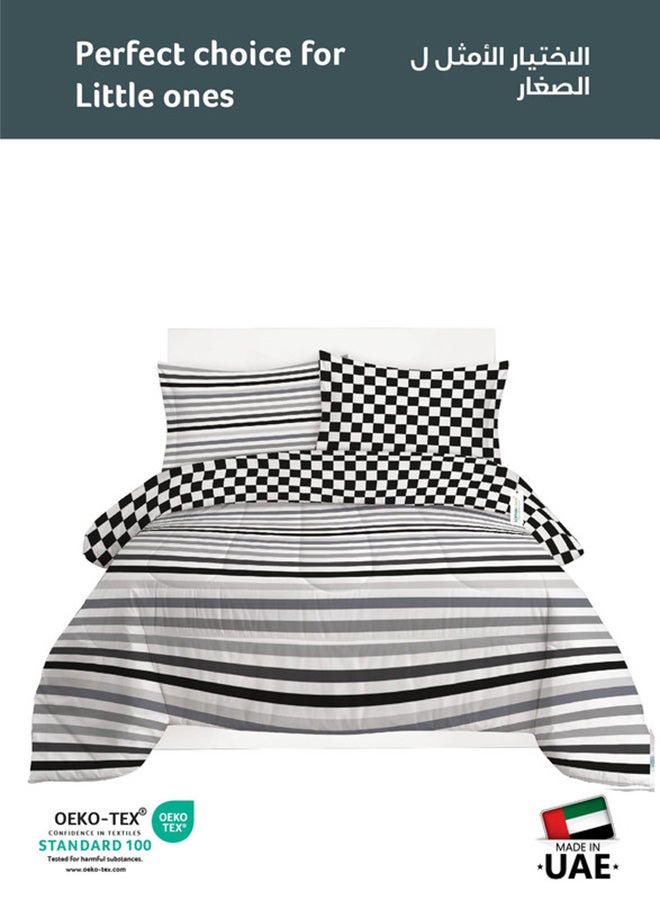 Cotton home طقم لحاف قطن منزلي مكون من 4 قطع للبالغين يشمل 1 لحاف 160x220 سم، 1 ملاءة مشدودة 120x200 سم، و2 غطاء وسادة 50x75+5 سم، مخطط رمادي - Image 2