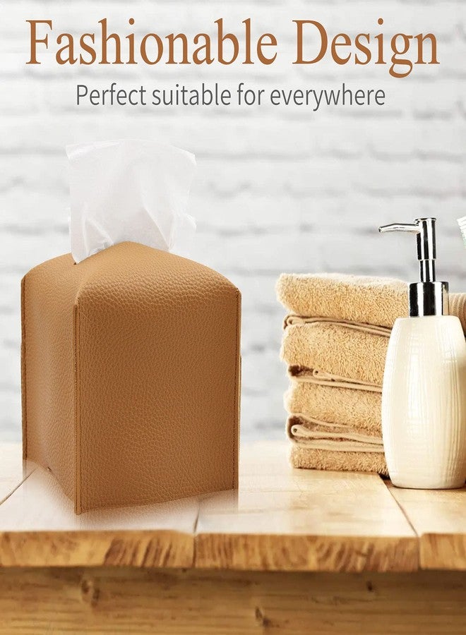 Livelab Tissue Box Cover, Modern Square Decorative PU Leather Facial Paper Case Organizer Holder Dispenser for Bathroom, Vanity Countertop, Night Stands, Desk, Car 5X5X5'' | Camel - Image 2