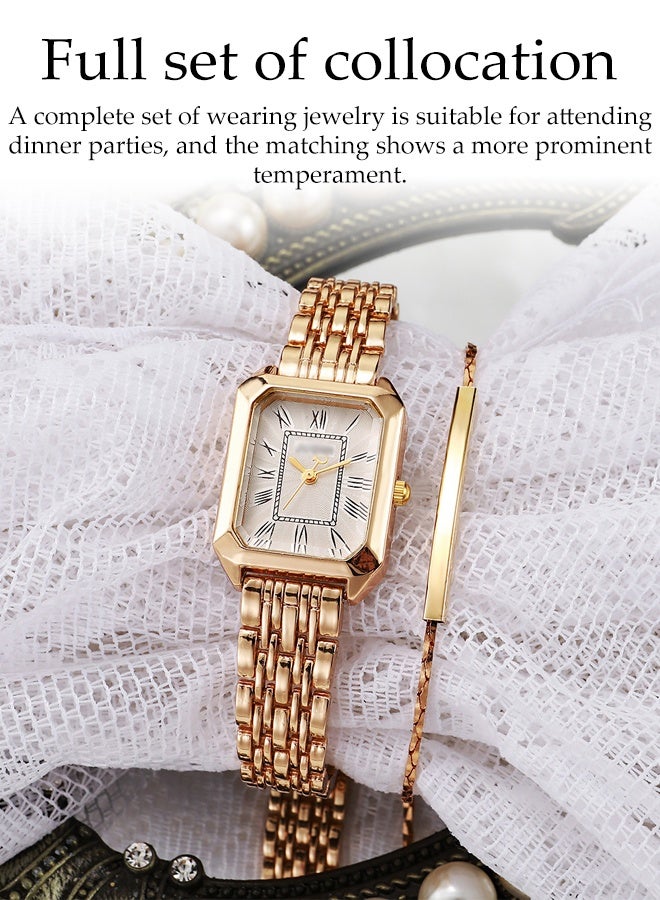 DUNISO Women's Quartz Watch and Bracelet Set,Simple Square Quartz Wristwatch with Stainless Steel Bracelet, Gift for Women Gift - Image 4