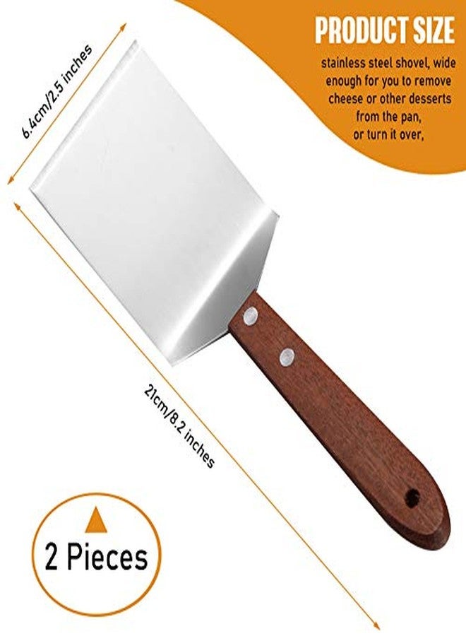 Newtay 2 Pieces Small Brownie Cookie Spatula Metal Stainless Steel Spatula with Wooden Handle for Kitchen Cooking Chef Baking Scraper Turner, 2.5 x 8.2 Inch - Image 2