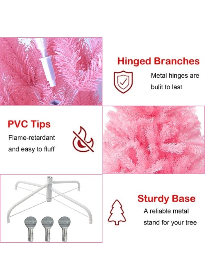 Mado Gallery Pink Christmas Tree 1.2m–2.1m, Pre-Lit with 40m Warm Lights, Mixed Branches, Foldable Stand, Indoor/Outdoor Holiday Décor-120cm - Image 4