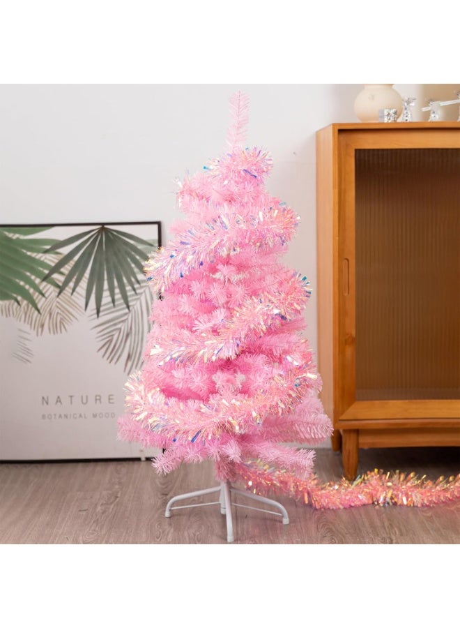 Mado Gallery Pink Christmas Tree 1.2m–2.1m, Pre-Lit with 40m Warm Lights, Mixed Branches, Foldable Stand, Indoor/Outdoor Holiday Décor-120cm - Image 1