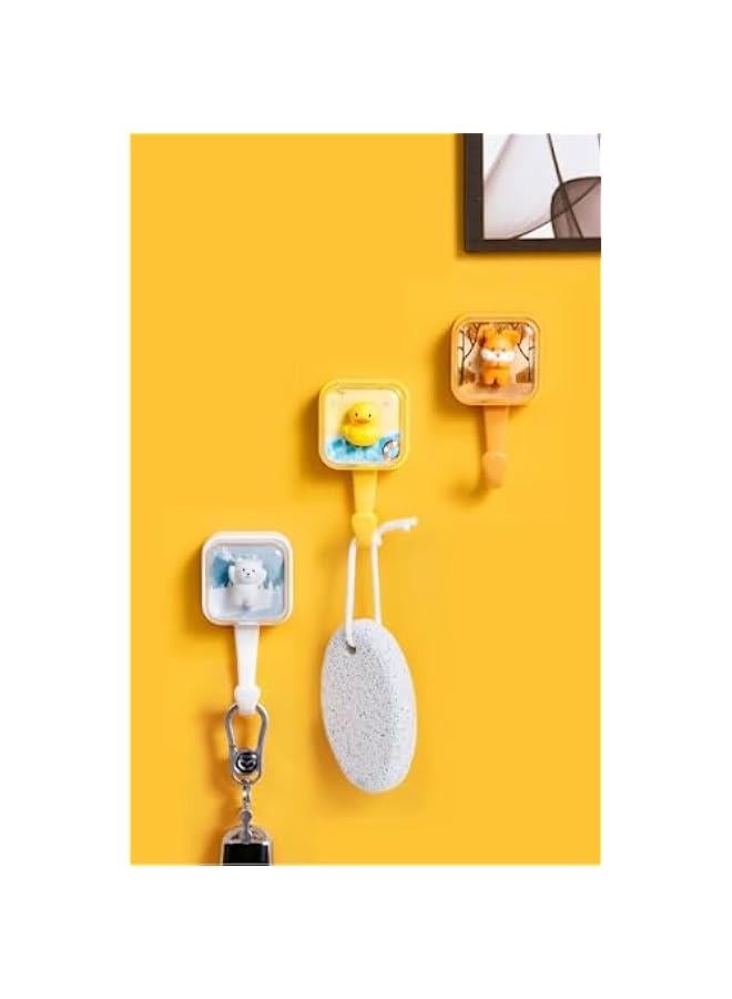 Cute Adhesive Hooks, Animal Bounce, Spring Shaking Duck Polar Bear Squirrel, No Nails, Waterproof, for Key Purse Robe Towel, Creative Individual Hook (Yellow Duck) - Image 3
