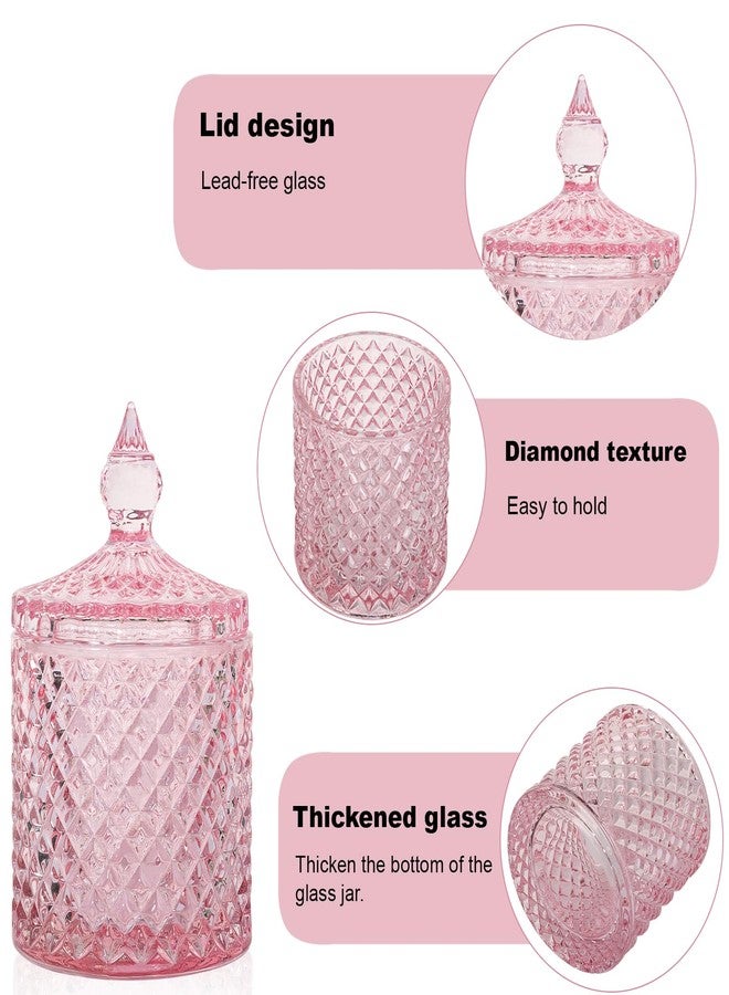 rejomiik 2 Pack Qtip Holder Thick Glass Apothecary Jars with Lid for Bathroom Decor Storage Organizer for Cotton Swabs, Balls, Pads, Floss Picks, Candy, Jewelry, Pink - Image 3