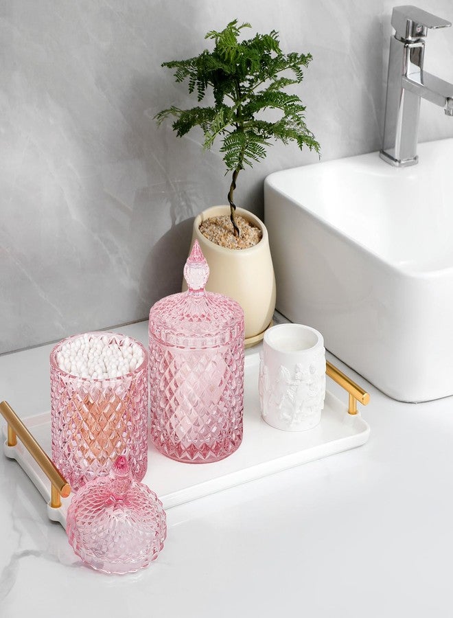 rejomiik 2 Pack Qtip Holder Thick Glass Apothecary Jars with Lid for Bathroom Decor Storage Organizer for Cotton Swabs, Balls, Pads, Floss Picks, Candy, Jewelry, Pink - Image 2