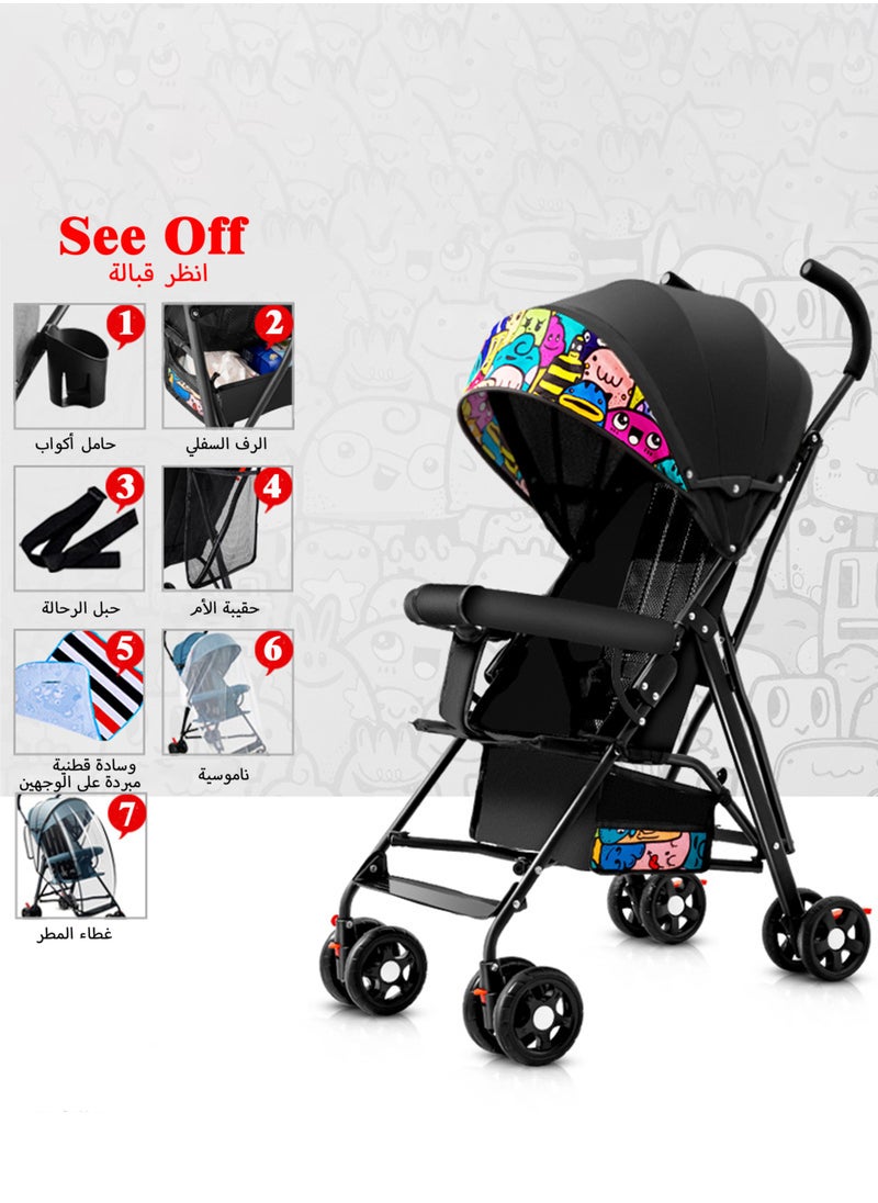 Lightweight Baby Stroller, Portable Stroller with 4-Stage Adjustable Sunshade Canopy, Shock-absorbing Wheels and  2-Point Safety Belt, Travel Stroller for Baby 0-48 Months, Black - pzsku/Z51BD346AF353849C31EBZ/45/_/1737601711/14212247-72d7-42fc-b0e4-fe72dc78c633