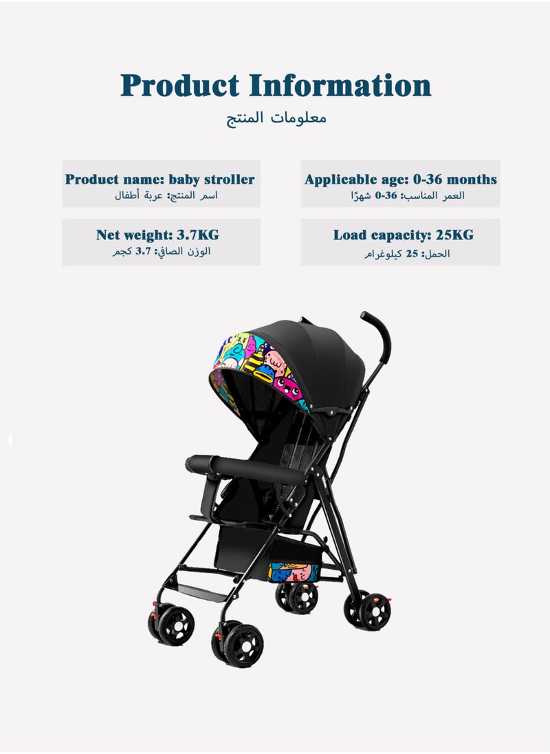Lightweight Baby Stroller, Portable Stroller with 4-Stage Adjustable Sunshade Canopy, Shock-absorbing Wheels and  2-Point Safety Belt, Travel Stroller for Baby 0-48 Months, Black - pzsku/Z51BD346AF353849C31EBZ/45/_/1737601721/04c8fbfd-423d-4a3b-bdd3-7bb0101ec310