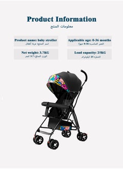 Jourvent Lightweight Baby Stroller, Portable Stroller with 4-Stage Adjustable Sunshade Canopy, Shock-absorbing Wheels and  2-Point Safety Belt, Travel Stroller for Baby 0-48 Months, Black  - Image 2