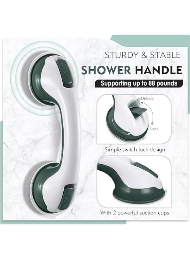 MIXDE 2 Pack Grab Bars for Shower, 12 Inch Shower Handle Strong Suction Shower Grab Bar for Shower Chair Stool, Bathroom Safety Bar for Seniors, Elderly, Handicap (Green) - Image 2