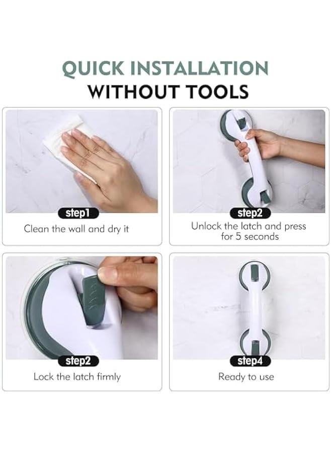 MIXDE 2 Pack Grab Bars for Shower, 12 Inch Shower Handle Strong Suction Shower Grab Bar for Shower Chair Stool, Bathroom Safety Bar for Seniors, Elderly, Handicap (Green) - Image 5