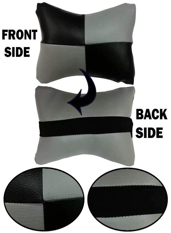 PulGos Grey Check Design Car Neck Rest Cushion with Adjustable Straps (Pair of 2)_511 - Image 2