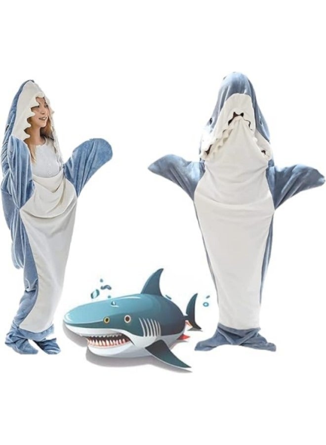 GGEROU Shark Blanket, Shark Blanket Hoodie Adult,Wearable Shark Blanket Adult or Shark Sleeping Bag, Blue  - Image 1