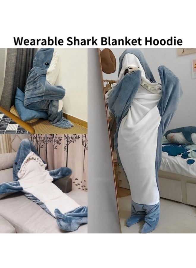 GGEROU Shark Blanket, Shark Blanket Hoodie Adult,Wearable Shark Blanket Adult or Shark Sleeping Bag, Blue  - Image 2