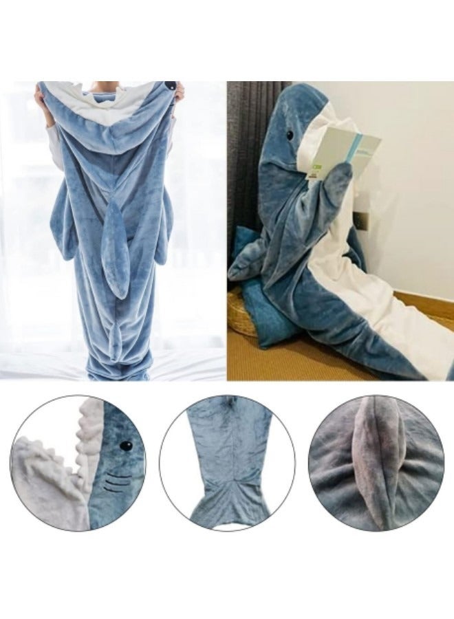 GGEROU Shark Blanket, Shark Blanket Hoodie Adult,Wearable Shark Blanket Adult or Shark Sleeping Bag, Blue  - Image 4