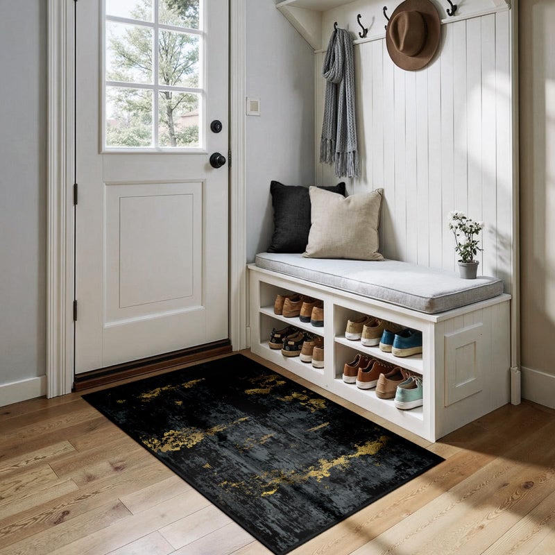 RELEANY Washable Area Rugs 2'x4' Non-Slip Modern Abstract Soft for Living Room Entryway Bedroom Nursery  Print Pattern  Dark Black Gold - Image 1