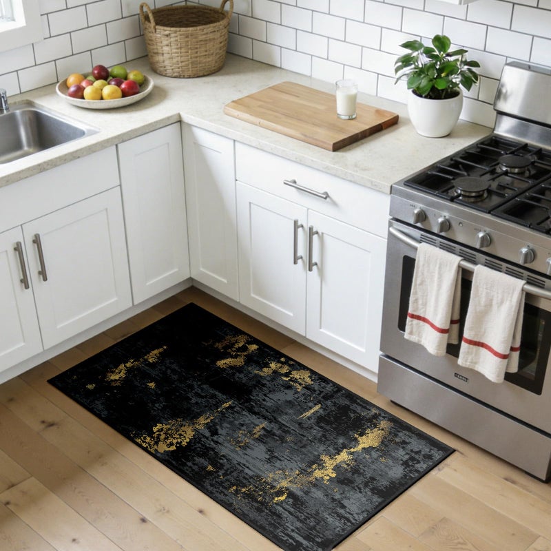 RELEANY Washable Area Rugs 2'x4' Non-Slip Modern Abstract Soft for Living Room Entryway Bedroom Nursery  Print Pattern  Dark Black Gold - Image 3