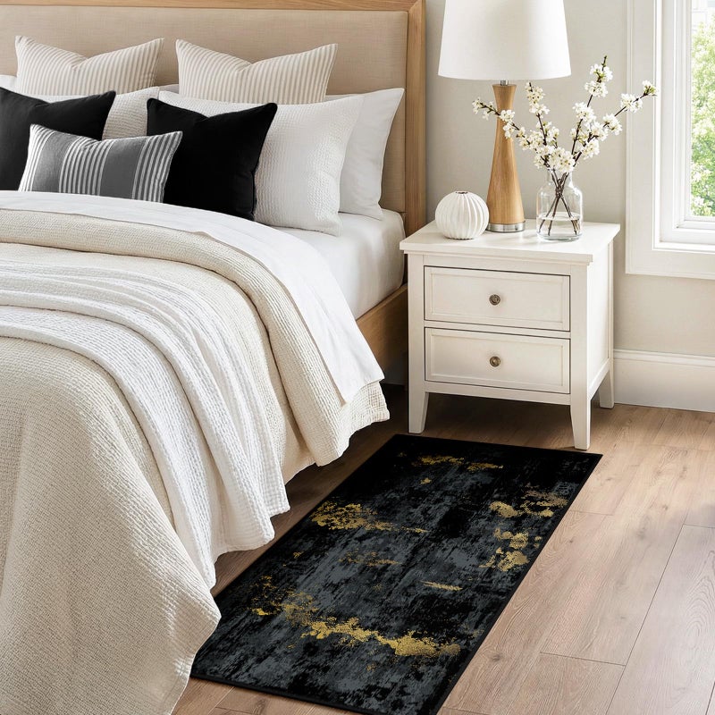 RELEANY Washable Area Rugs 2'x4' Non-Slip Modern Abstract Soft for Living Room Entryway Bedroom Nursery  Print Pattern  Dark Black Gold - Image 2