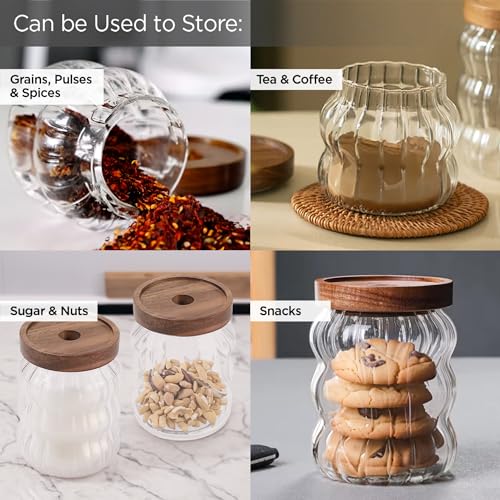 UMAI Wave Series Borosilicate Glass Jar with Bamboo Lid | Kitchen Organizer Items & Storage| Multiutility, Leakproof, Airtight Storage Jar for Cookies,Tea,Coffee,Sugar|Set of 3 (400ml, 620ml, 750ml) - Image 4