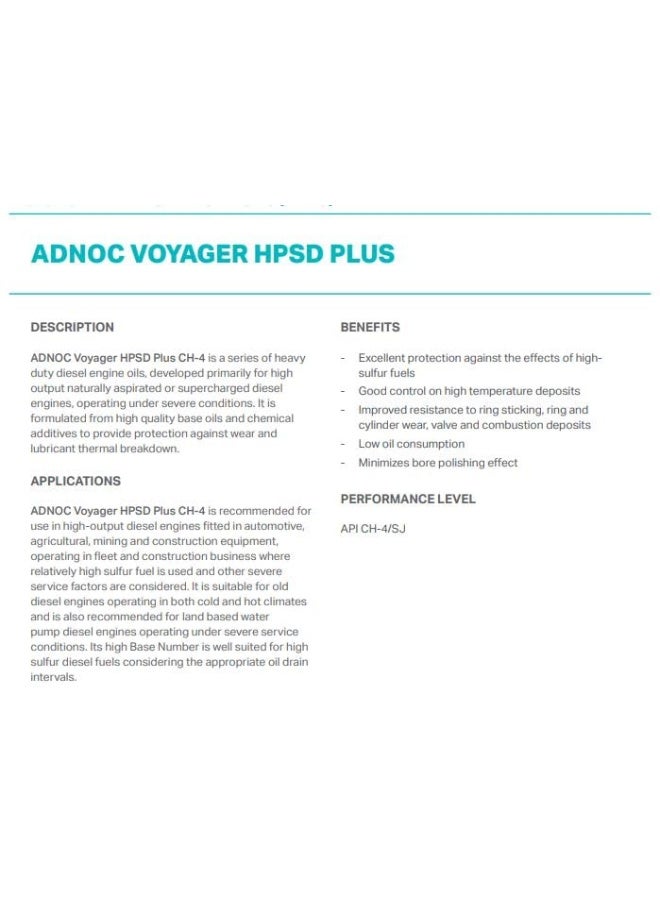 ADNOC Voyager Hpsd Plus 5L Synthetic Base Heavy Duty Diesel Engine Oil - Image 3