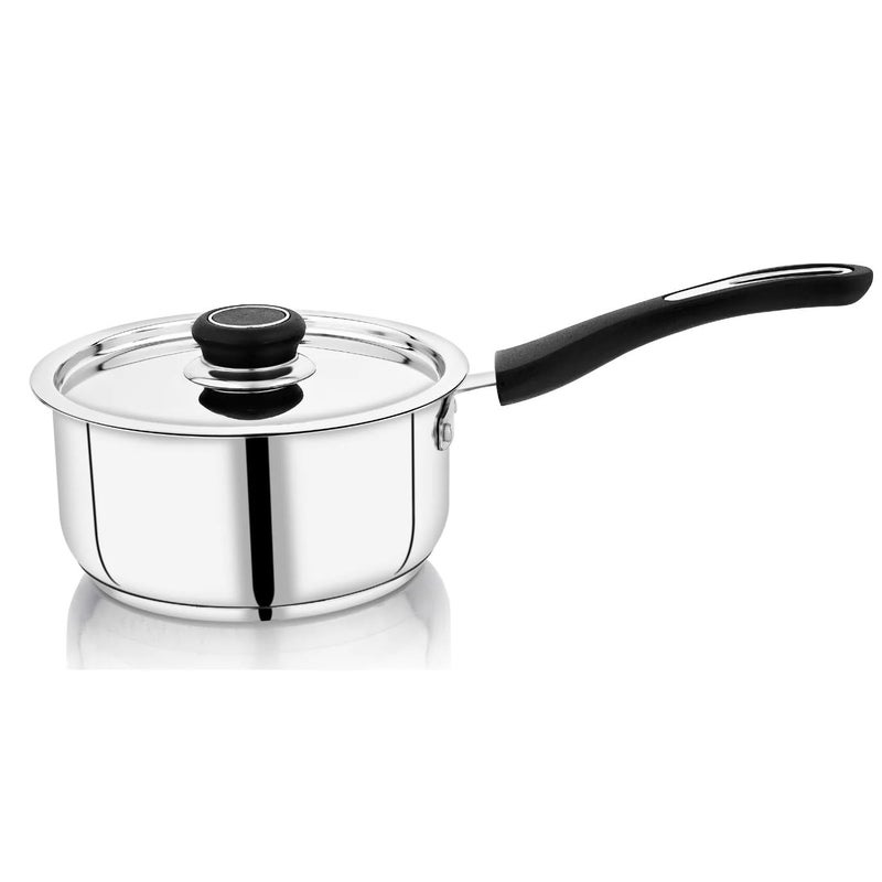 DONIV Sorrento Stainless Steel Sandwich Bottom Sauce Pan with Lid, 18 cm, Cool Touch Bakelite Handle, Induction Friendly, Sauce Pan with Steel Lid, ISI Certified, 5 Year Warranty, Pack of 1 - Image 3