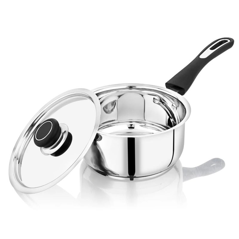DONIV Sorrento Stainless Steel Sandwich Bottom Sauce Pan with Lid, 18 cm, Cool Touch Bakelite Handle, Induction Friendly, Sauce Pan with Steel Lid, ISI Certified, 5 Year Warranty, Pack of 1 - Image 2