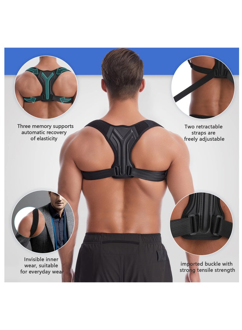 SOLARAE Adjustable Posture Corrector with Back Correction Strap for Neck and Shoulder Pain Relief - Ideal for Men, Women, Seniors, and Teens (1PC Black, Size M) - Image 2