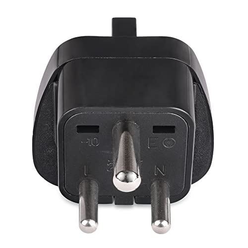 Orei European (Schuko) to India Pin Plug Adapter - Convert European Type E/F Input to India Type D Three Prong Output Connection - Heavy Duty - Black Color (1 Pack) - Image 4
