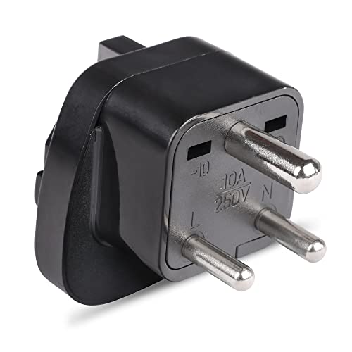 Orei European (Schuko) to India Pin Plug Adapter - Convert European Type E/F Input to India Type D Three Prong Output Connection - Heavy Duty - Black Color (1 Pack) - Image 2