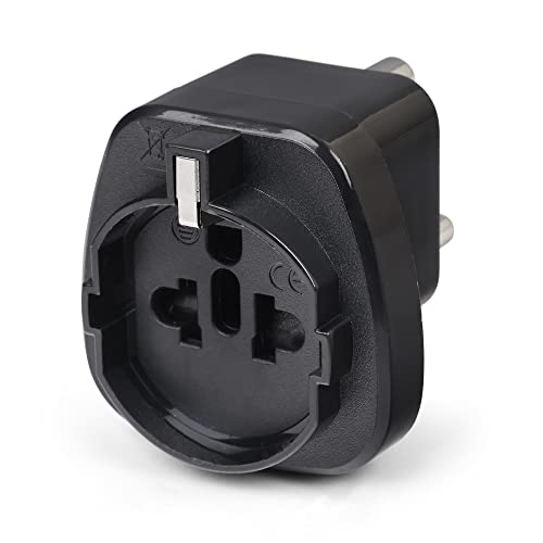 Orei European (Schuko) to India Pin Plug Adapter - Convert European Type E/F Input to India Type D Three Prong Output Connection - Heavy Duty - Black Color (1 Pack) - Image 1