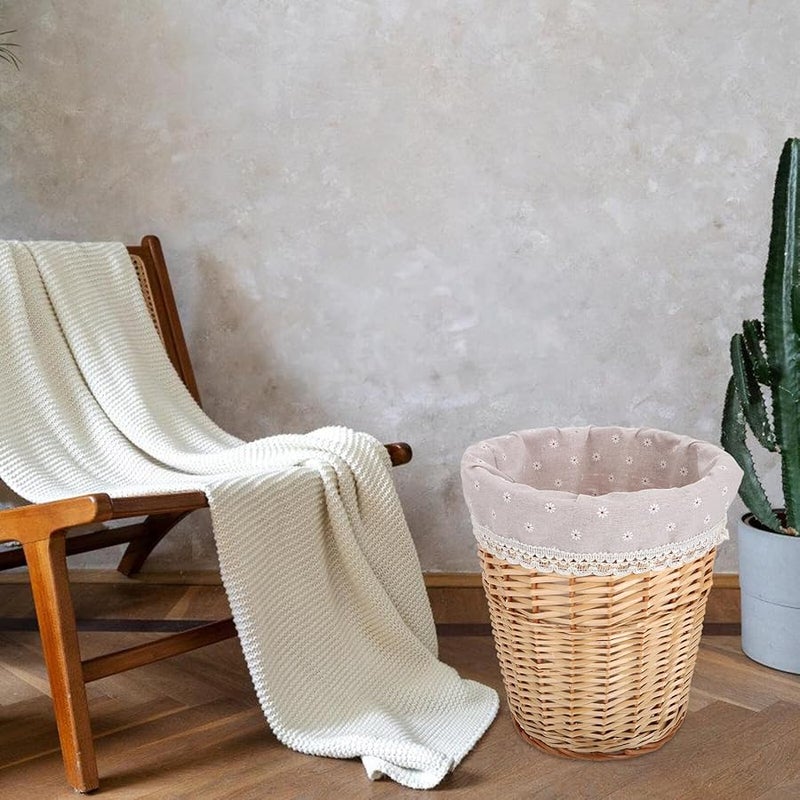 سلة غسيل من الخوص البيج مع بطانة قابلة للإزالة، سلة من الروطان المنسوج يدويًا للمنزل والحمام - Image 5
