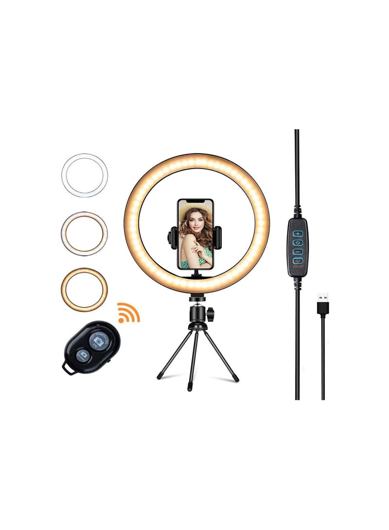 GGOOT LED Selfie Ring Light, Beauty Makeup Light, With Tripod Stand, Selfie Bluetooth Remote, Dimmable, 3 Light Modes, for iPhone/Android Compatible - Image 1