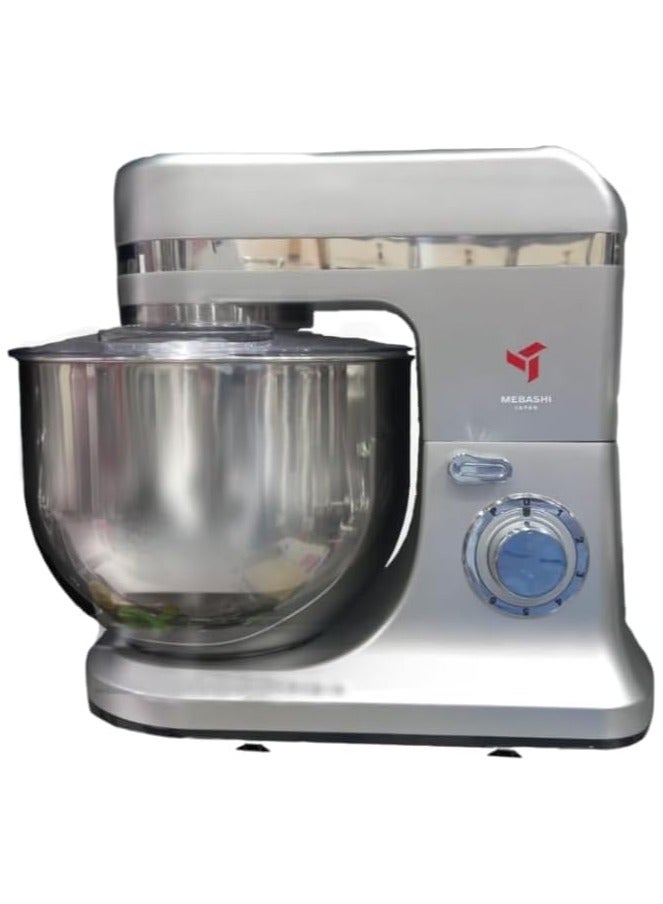 MEBASHI 12 Litre Stainless Steel Bowl Mixer, 6 Speed Control with Pulse, Accessories (ME-SBM1114) (Cilver) - Image 1